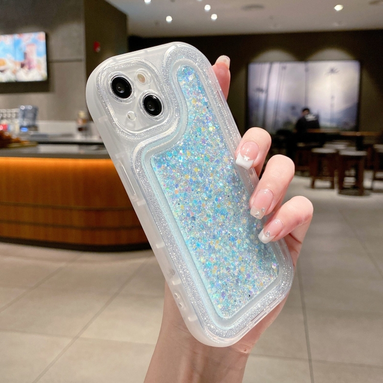 

For iPhone 14 Luminous Sequins Glitter Epoxy Phone Case(Baby Blue)