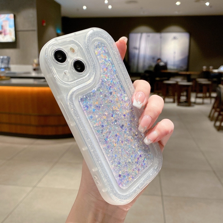 

For iPhone 14 Pro Luminous Sequins Glitter Epoxy Phone Case(Silver)