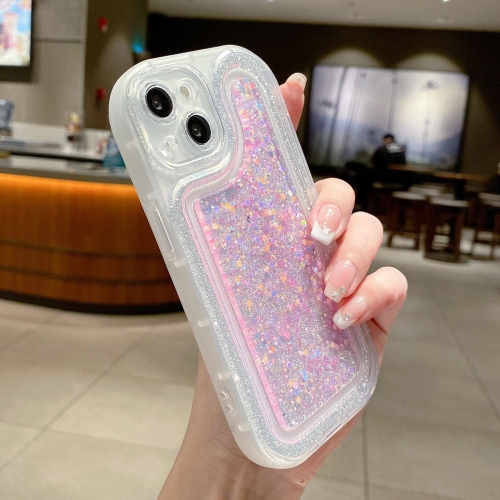 

For iPhone 14 Pro Max Luminous Sequins Glitter Epoxy Phone Case(Pink)