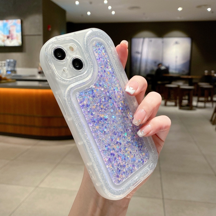 

For iPhone 13 Pro Max Luminous Sequins Glitter Epoxy Phone Case(Blue)