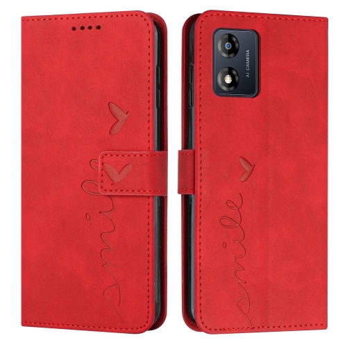 

For Motorola Moto E13 Skin Feel Heart Embossed Leather Phone Case(Red)