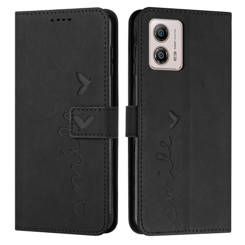 

For Motorola Moto G73 Skin Feel Heart Embossed Leather Phone Case(Black)