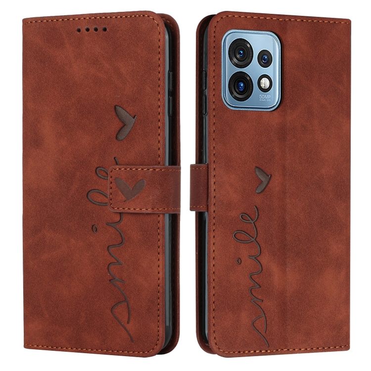 

For Motorola Moto X40/X40 Pro/Edge+ 2023 Skin Feel Heart Embossed Leather Phone Case(Brown)