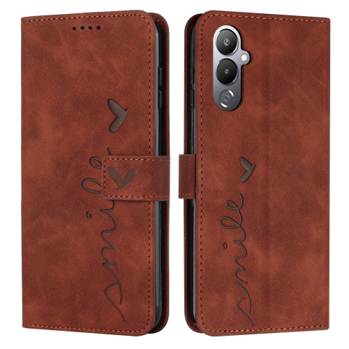 

For Tecno Pova 4 Skin Feel Heart Embossed Leather Phone Case(Brown)