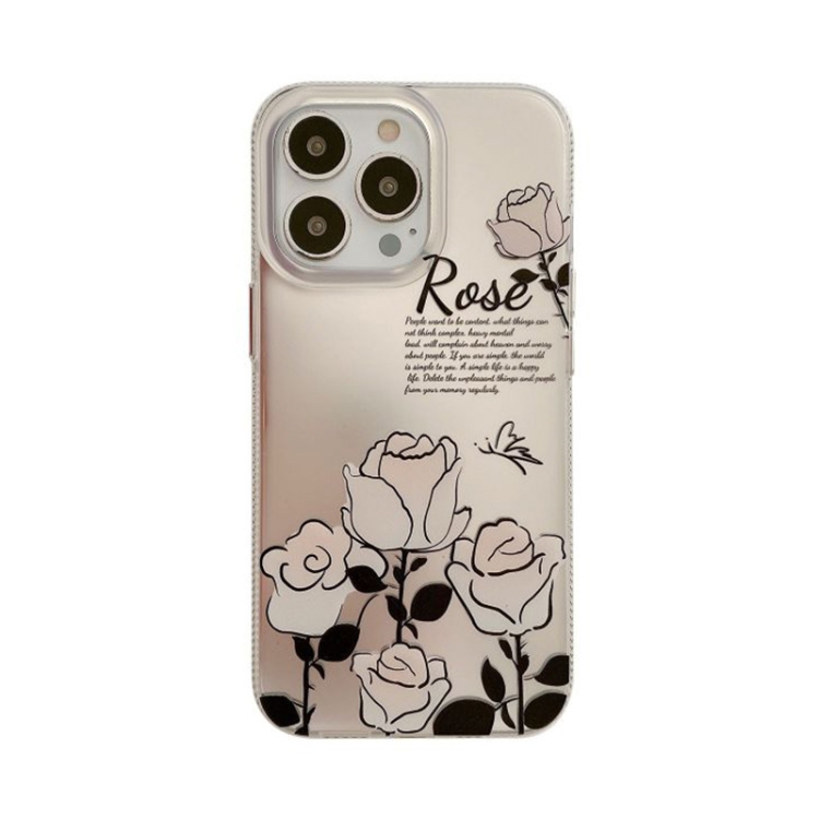 

For iPhone 14 Dual-side Silver-pressed Laminating TPU Phone Case(White Rose)