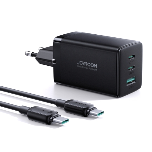 

JOYROOM TCG01 GaN Ultra 65W 2 Type-C + 1 USB Fast Charger with 1.2m Type-C Cable, Plug:EU Plug(Black)