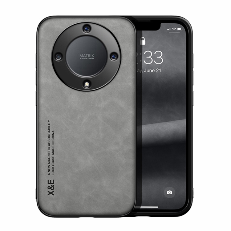 

For Honor X9a Lamba Skin Feel Magnetic Leather Phone Case(Light Grey)