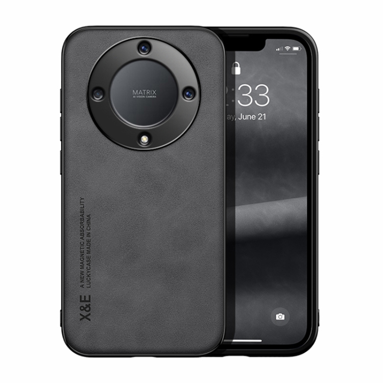 

For Honor X9a Lamba Skin Feel Magnetic Leather Phone Case(Dark Grey)