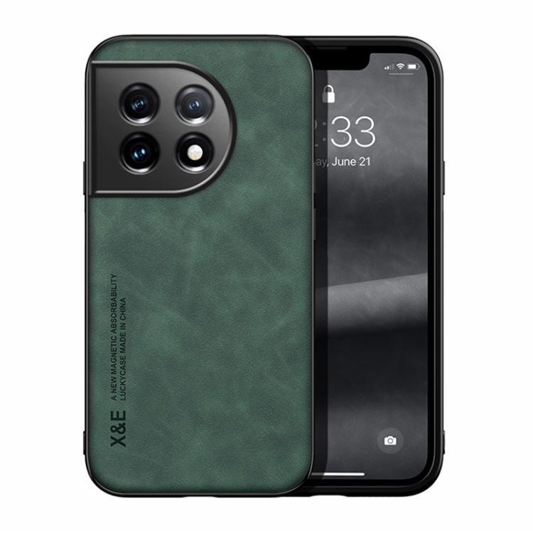 

For OnePlus 11 Lamba Skin Feel Magnetic Leather Phone Case(Green)