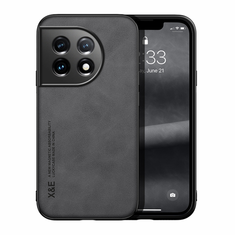 

For OnePlus Ace 2 Lamba Skin Feel Magnetic Leather Phone Case(Dark Grey)