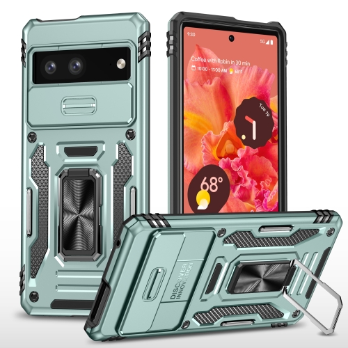 

For Google Pixel 7a Armor PC + TPU Camera Shield Phone Case(Alpine Green)