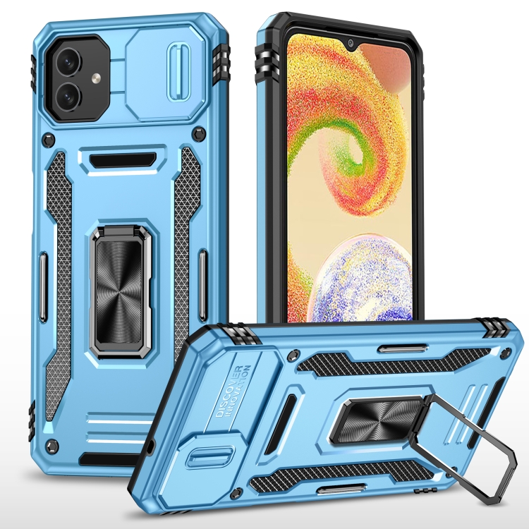 

For Samsung Galaxy M13 5G / A04 Armor PC + TPU Camera Shield Phone Case(Light Blue)