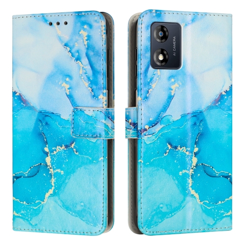 

For Motorola Moto E13 Painted Marble Pattern Leather Phone Case(Blue Green)