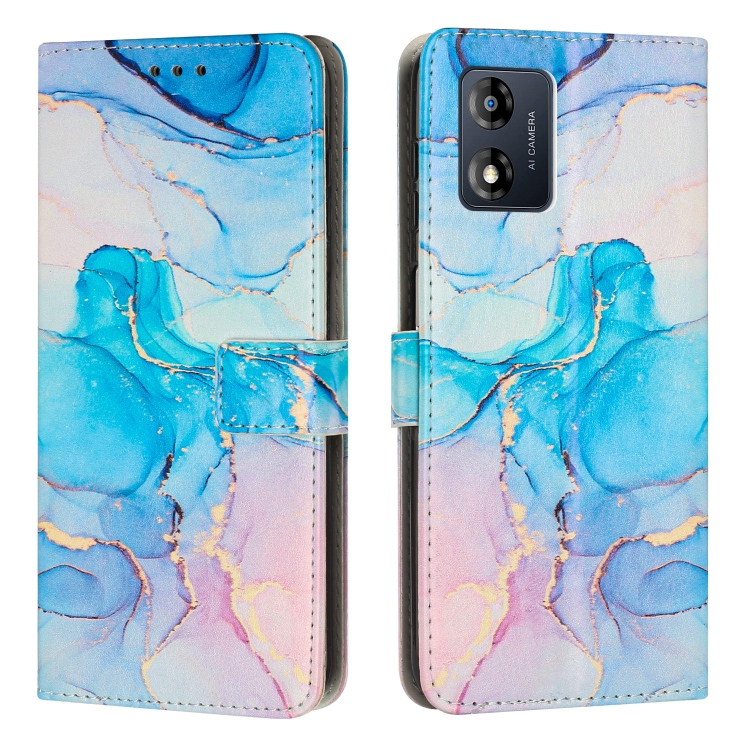 

For Motorola Moto E13 Painted Marble Pattern Leather Phone Case(Pink Green)