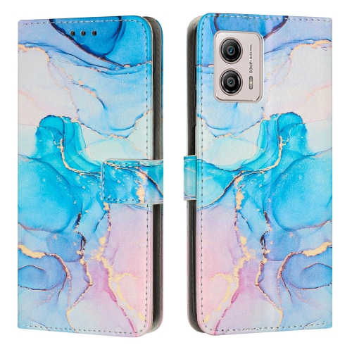 

For Motorola Moto G73 Painted Marble Pattern Leather Phone Case(Pink Green)