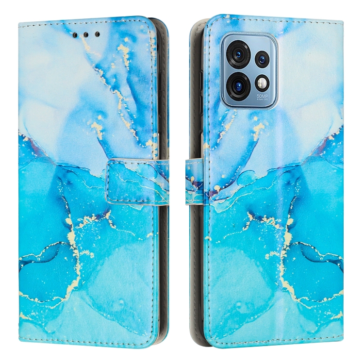 

For Motorola Moto X40/X40 Pro/Edge+ 2023 Painted Marble Pattern Leather Phone Case(Blue Green)