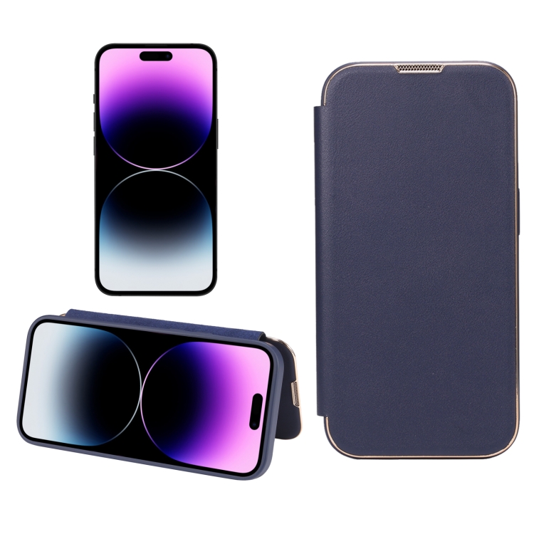 

For iPhone 14 Pro Max Plain Skin Shield Leather Phone Case(Royal Blue)