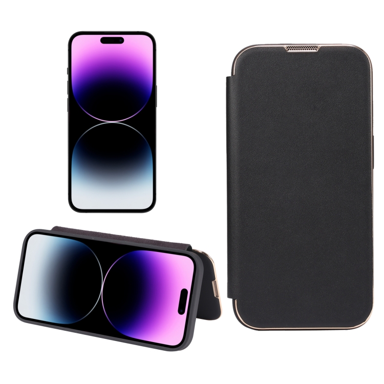 

For iPhone 12 / 12 Pro Plain Skin Shield Leather Phone Case(Black)