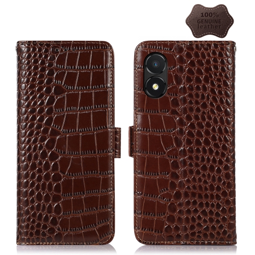 

For Honor X5 Crocodile Top Layer Cowhide Leather Phone Case(Brown)