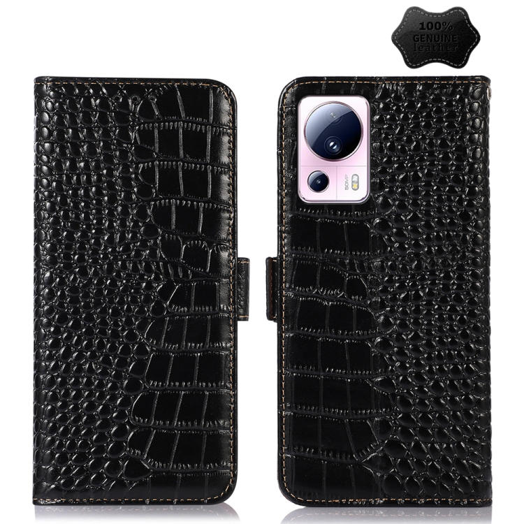 

For Xiaomi 13 Lite / Civi 2 Crocodile Top Layer Cowhide Leather Phone Case(Black)