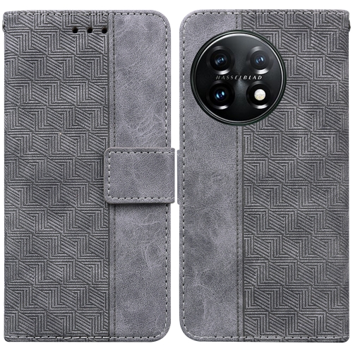 

For OnePlus 11 Geometric Embossed Leather Phone Case(Grey)