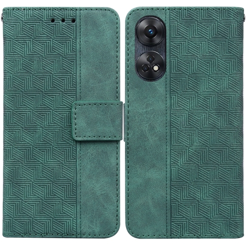 

For OPPO Reno8 T 4G Geometric Embossed Leather Phone Case(Green)