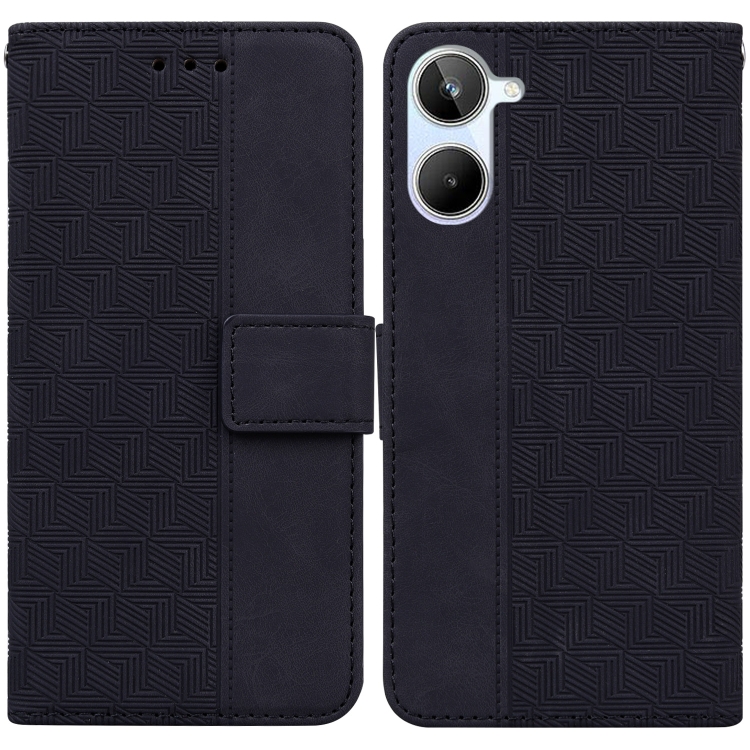 

For Realme 10 4G Geometric Embossed Leather Phone Case(Black)