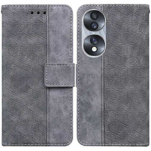 

For Honor 70 Geometric Embossed Leather Phone Case(Grey)