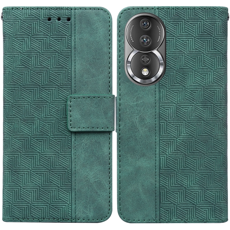 

For Honor 80 Geometric Embossed Leather Phone Case(Green)