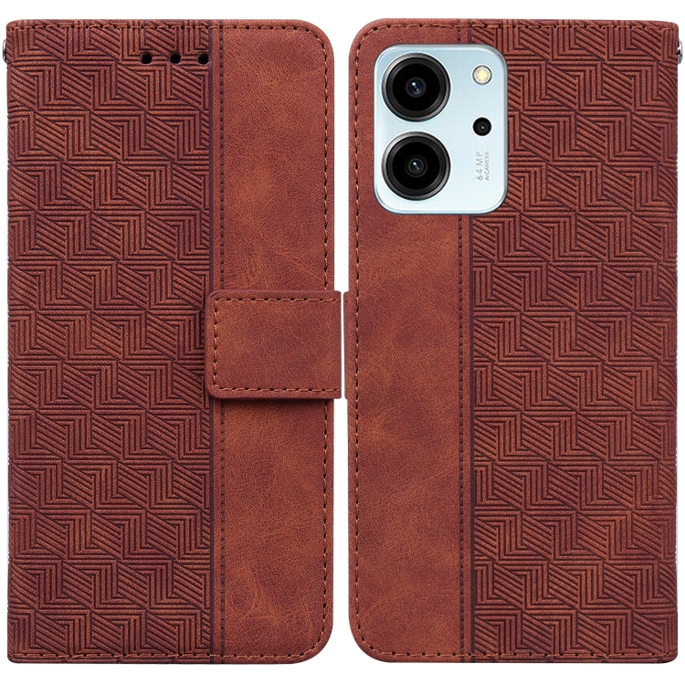 

For Honor 80 SE Geometric Embossed Leather Phone Case(Brown)