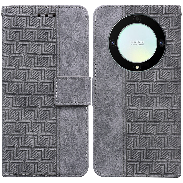 

For Honor X9a Geometric Embossed Leather Phone Case(Grey)