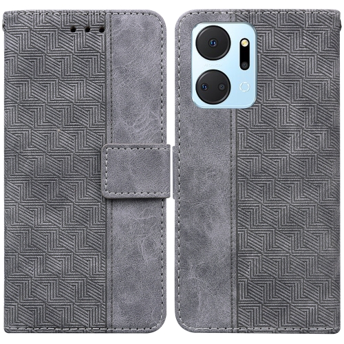 

For Honor X7a Geometric Embossed Leather Phone Case(Grey)