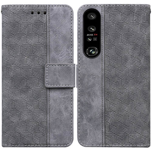 

For Sony Xperia 1 IV 2023 Geometric Embossed Leather Phone Case(Grey)