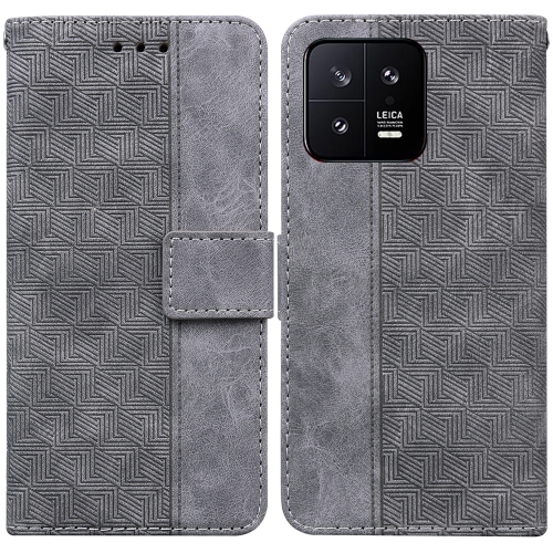 

For Xiaomi 13 5G Geometric Embossed Leather Phone Case(Grey)