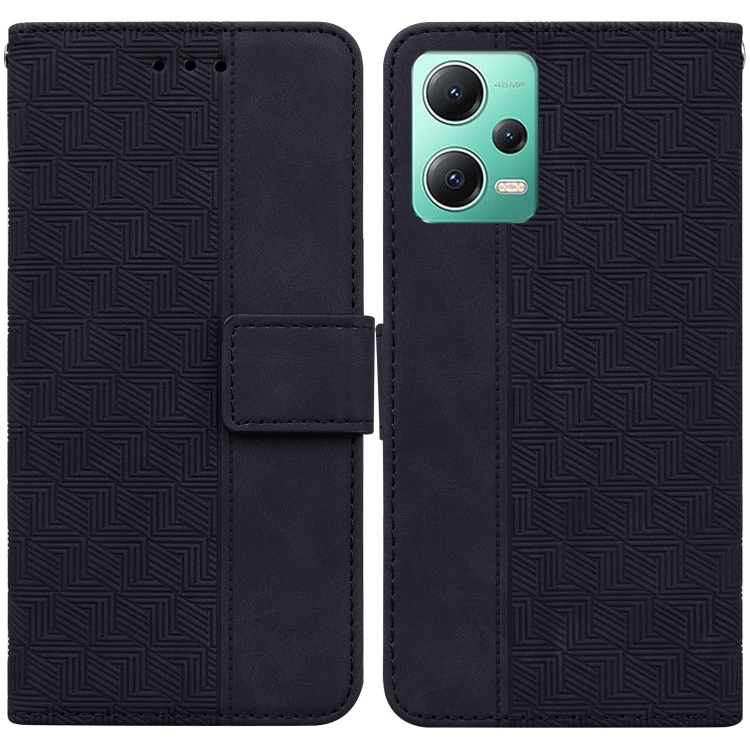 

For Xiaomi Redmi Note 12 5G Geometric Embossed Leather Phone Case(Black)