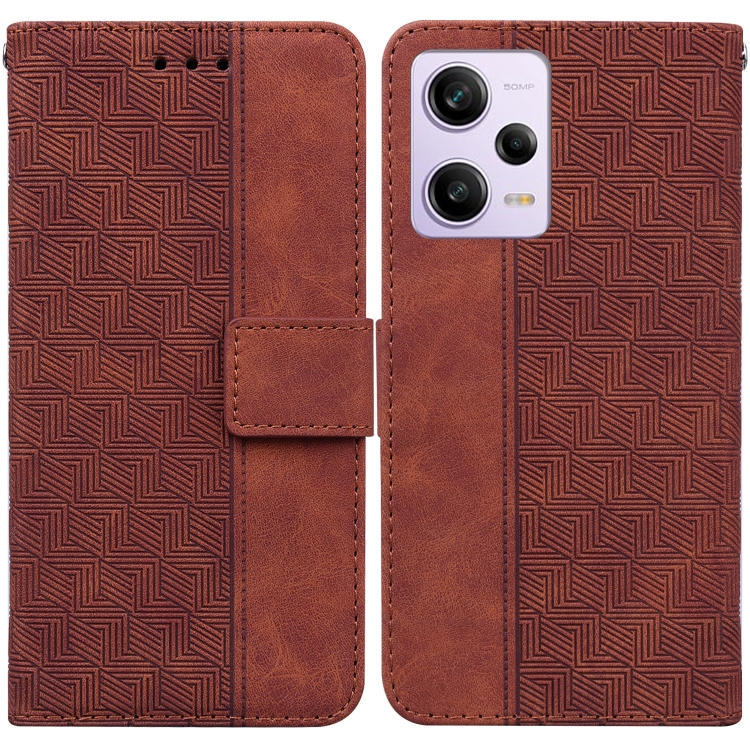 

For Xiaomi Redmi Note 12 Pro Geometric Embossed Leather Phone Case(Brown)