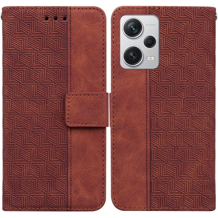 

For Xiaomi Redmi Note 12 Pro+ Geometric Embossed Leather Phone Case(Brown)