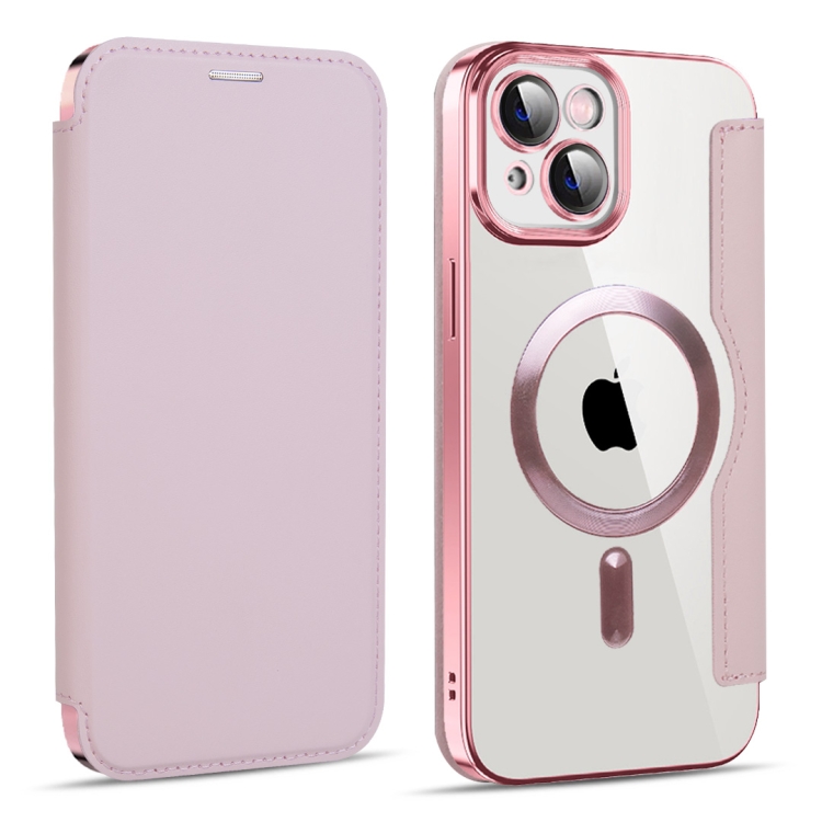 

For iPhone 14 Plus MagSafe Magnetic RFID Anti-theft Leather Phone Case(Pink)