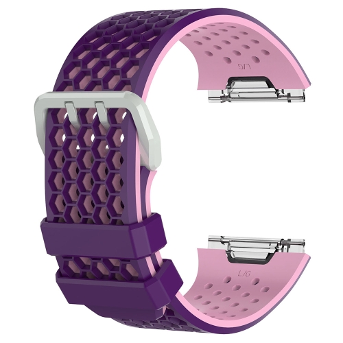 

For Fitbit Ionic Two-tone Silicone Watch Band with Buckle, Size:S(Purple + Pink)