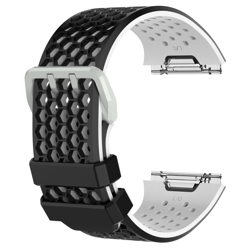 

For Fitbit Ionic Two-tone Silicone Watch Band with Buckle, Size:L(Black + White)