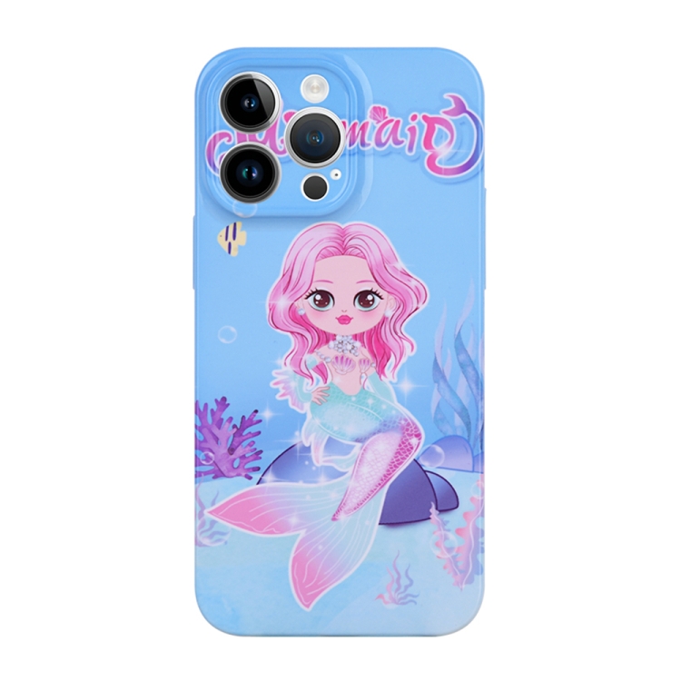 

For iPhone 14 Pro Stereo Vision Pattern PC Phone Case(Blue Mermaid)