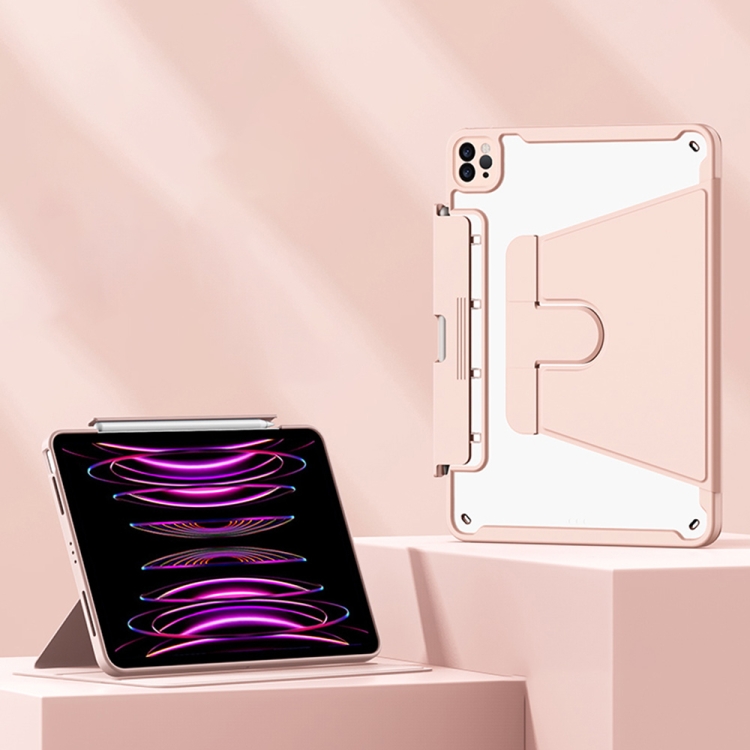 

Detachable Rotating Leather Tablet Case For iPad Pro 12.9 2022 / 2020 / 2021 / 2018(Pink)