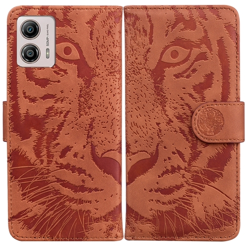 

For Motorola Moto G13 / G23 / G53 Tiger Embossing Pattern Leather Phone Case(Brown)