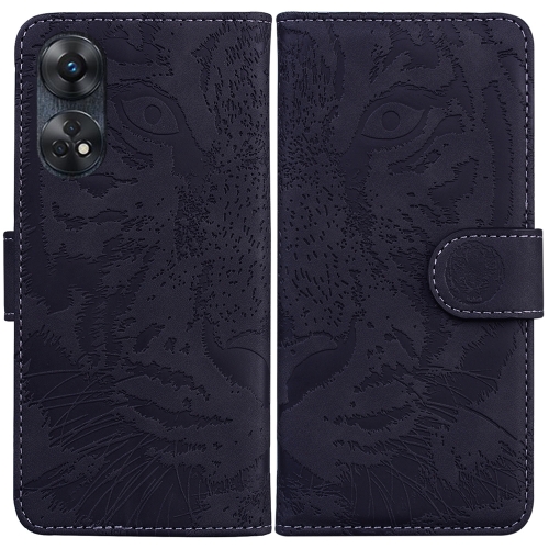 

For OPPO Reno8 T 4G Tiger Embossing Pattern Leather Phone Case(Black)