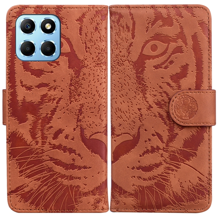 

For Honor X8 5G Tiger Embossing Pattern Leather Phone Case(Brown)