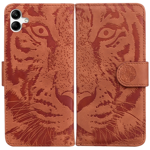 

For Samsung Galaxy A04e / F04 / M04 Tiger Embossing Pattern Leather Phone Case(Brown)