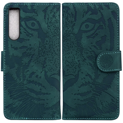 

For Sony Xperia 10 IV 2023 Tiger Embossing Pattern Leather Phone Case(Green)