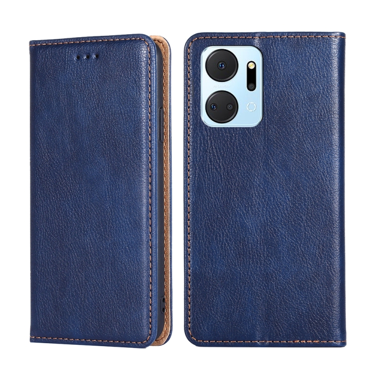 

For Honor X7A Gloss Oil Solid Color Magnetic Leather Phone Case(Blue)