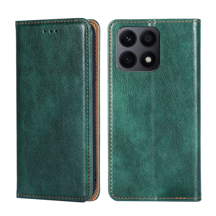 

For Honor X8A Gloss Oil Solid Color Magnetic Leather Phone Case(Green)