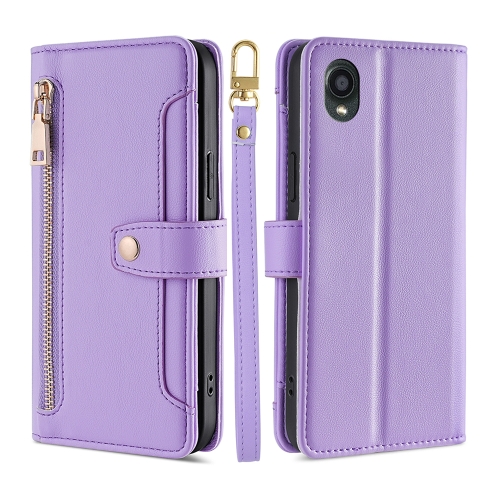 

For Kyocera Digno BX2-Digno SX2-A101KC Sheep Texture Cross-body Zipper Wallet Leather Phone Case(Purple)